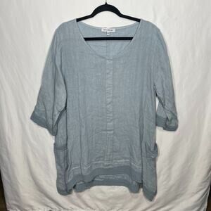 100% Lin Blanc 50 XL Top Made in Italy Linen Lagenlook Tunic Boho Beachy